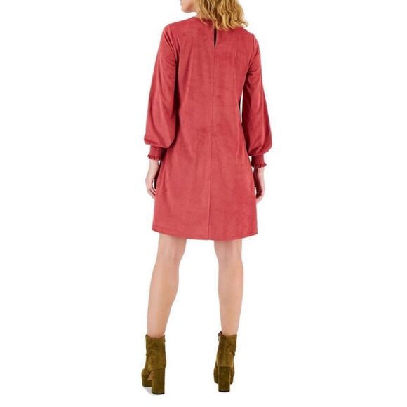 ANNE KLEIN Faux Suede Autumn Rose Long Sleeve Mini Dress Size Large - Picture 2 of 11